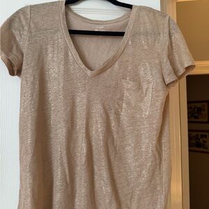 J. Crew Metallic Pocket V-Neck Tee — Light Beige
